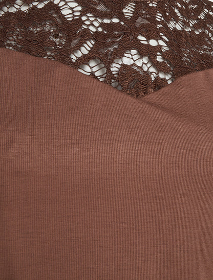 Robe sans manches à col en dentelle - Marron - 3