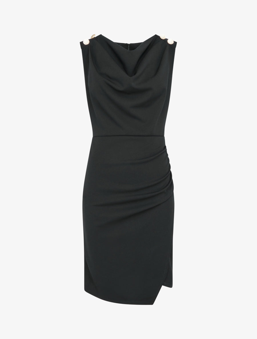 Robe drapé à col bénitier - Noir - 1