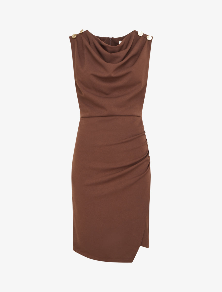 Robe drapé à col bénitier - Marron - 1