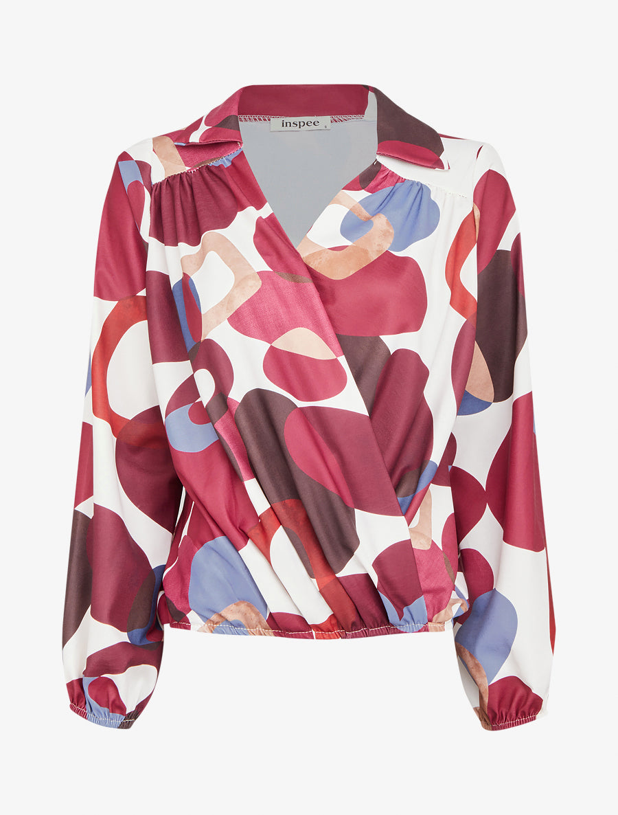 Top boule à col cache-coeur et imprimé 70&