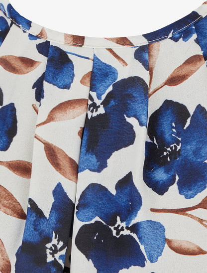 Top imprimé fleuri à manches longues - Marine - 3