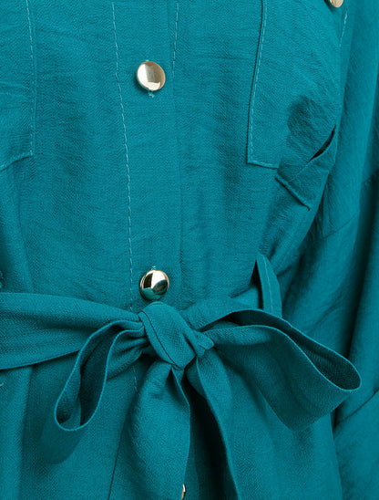 Chemise fluide ceinturée - Bleu canard - 3