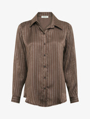 Chemise fluide à rayures irisées coupe droite - Marron - 1