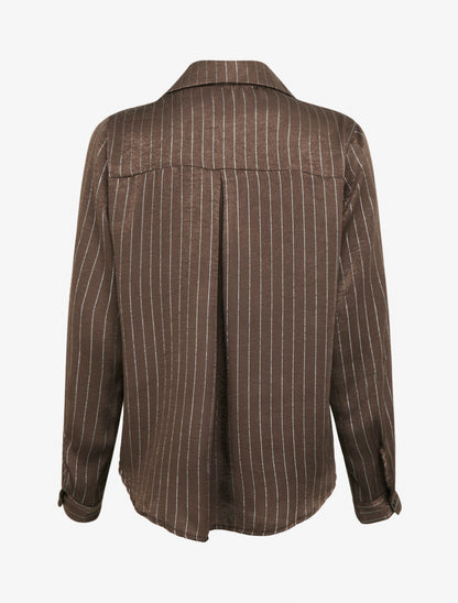 Chemise fluide à rayures irisées coupe droite - Marron - 2