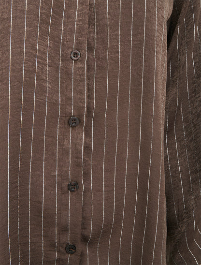 Chemise fluide à rayures irisées coupe droite - Marron - 3