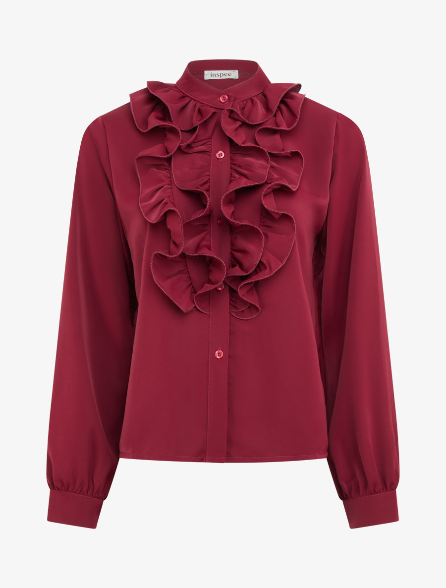 Blouse unie à col jabot - Lie de vin - 1