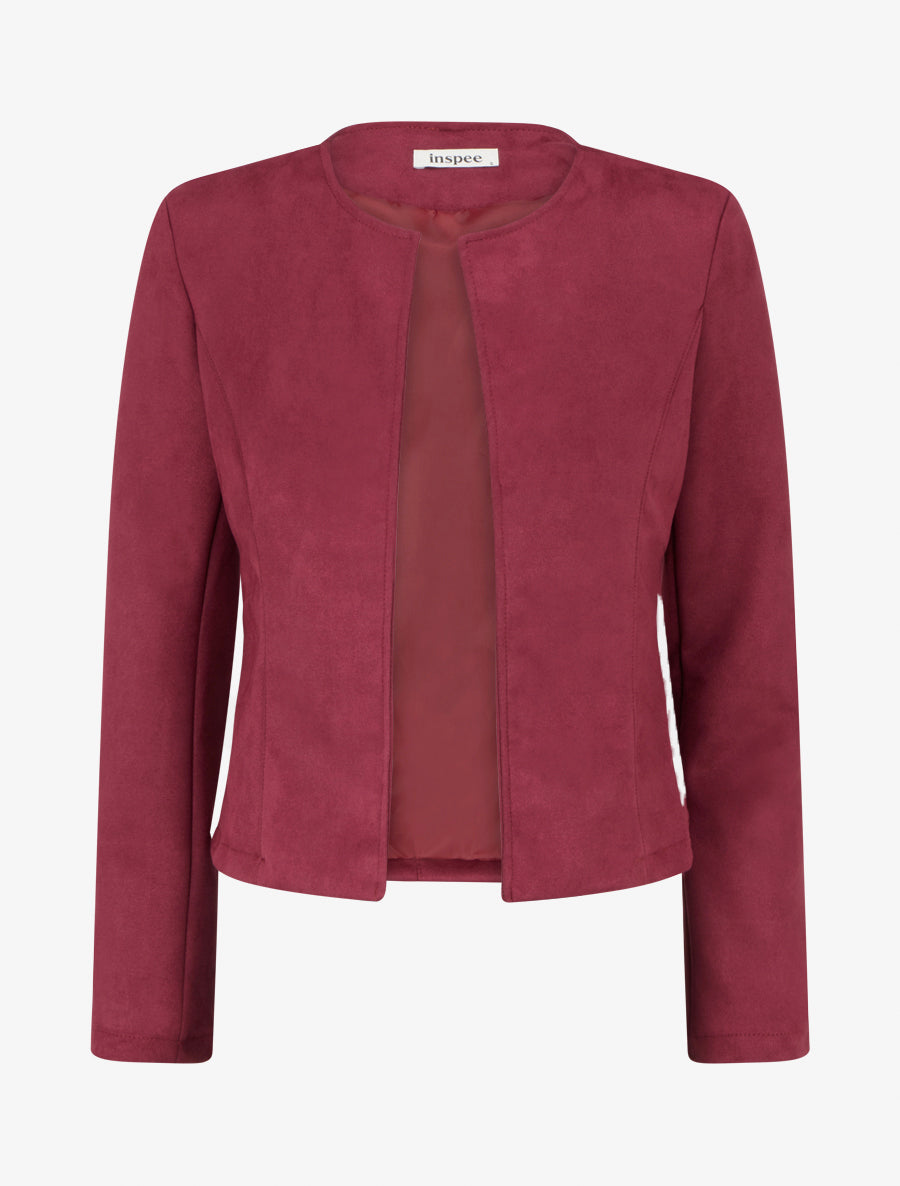 Veste courte ouverte en suédine - Bordeaux - 1