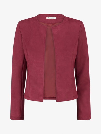 Veste courte ouverte en suédine - Bordeaux - 1