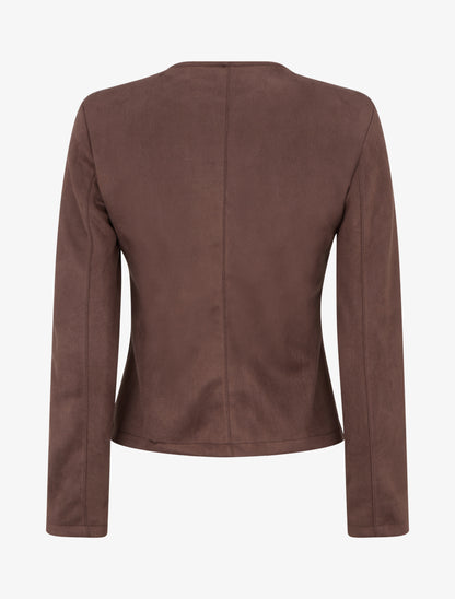 Veste courte ouverte en suédine - Marron - 2