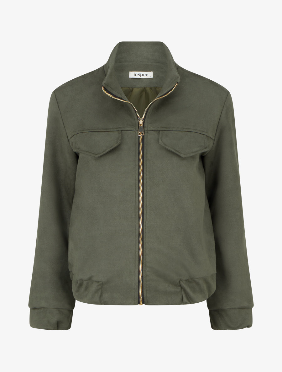 Veste élastiquée en suédine - Kaki - 1