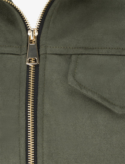 Veste élastiquée en suédine - Kaki - 3