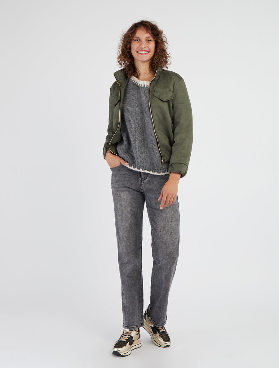 Elastische suèdine jas - Kaki