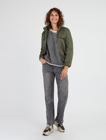 Elastische suèdine jas - Kaki