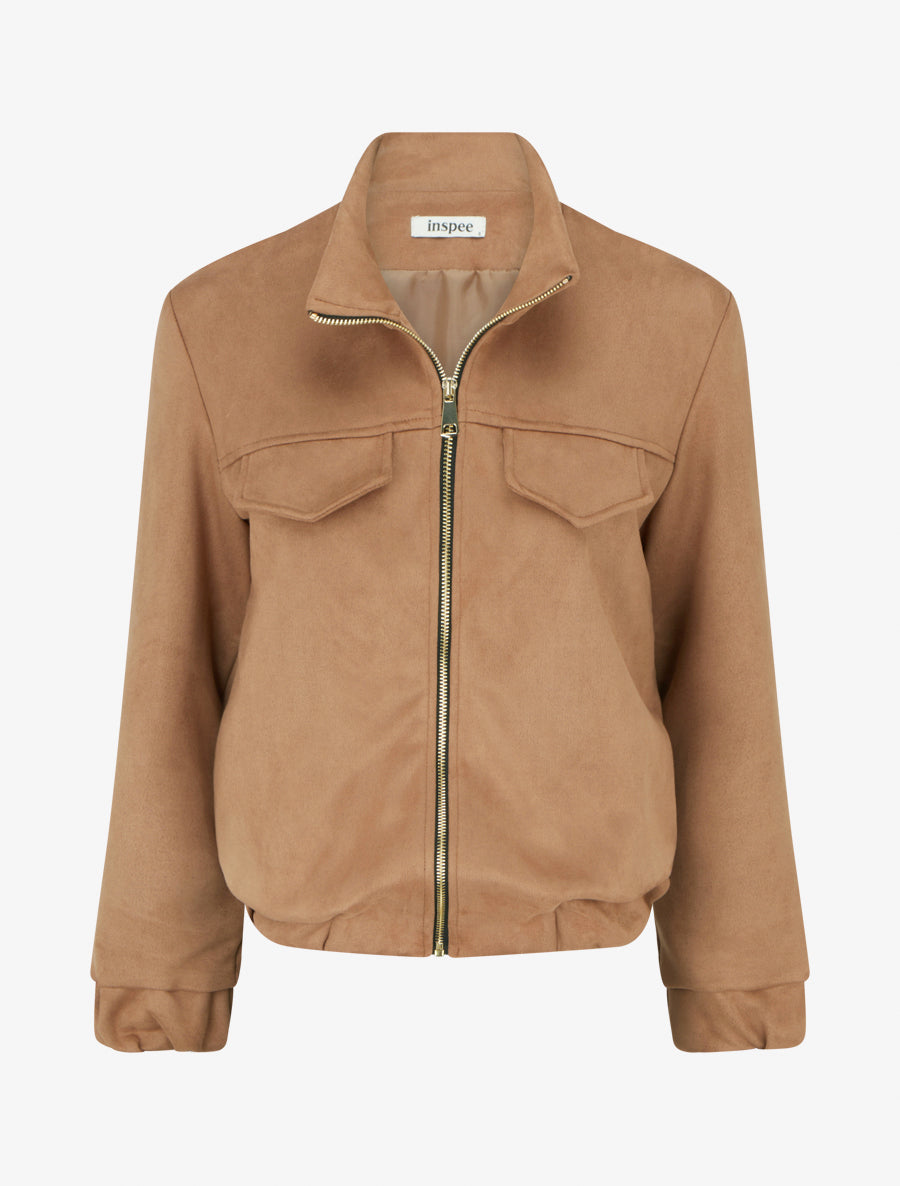 Veste élastiquée en suédine - Camel - 1