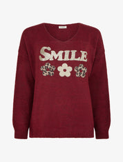 Effen gebreide trui met flockprint - Bordeaux