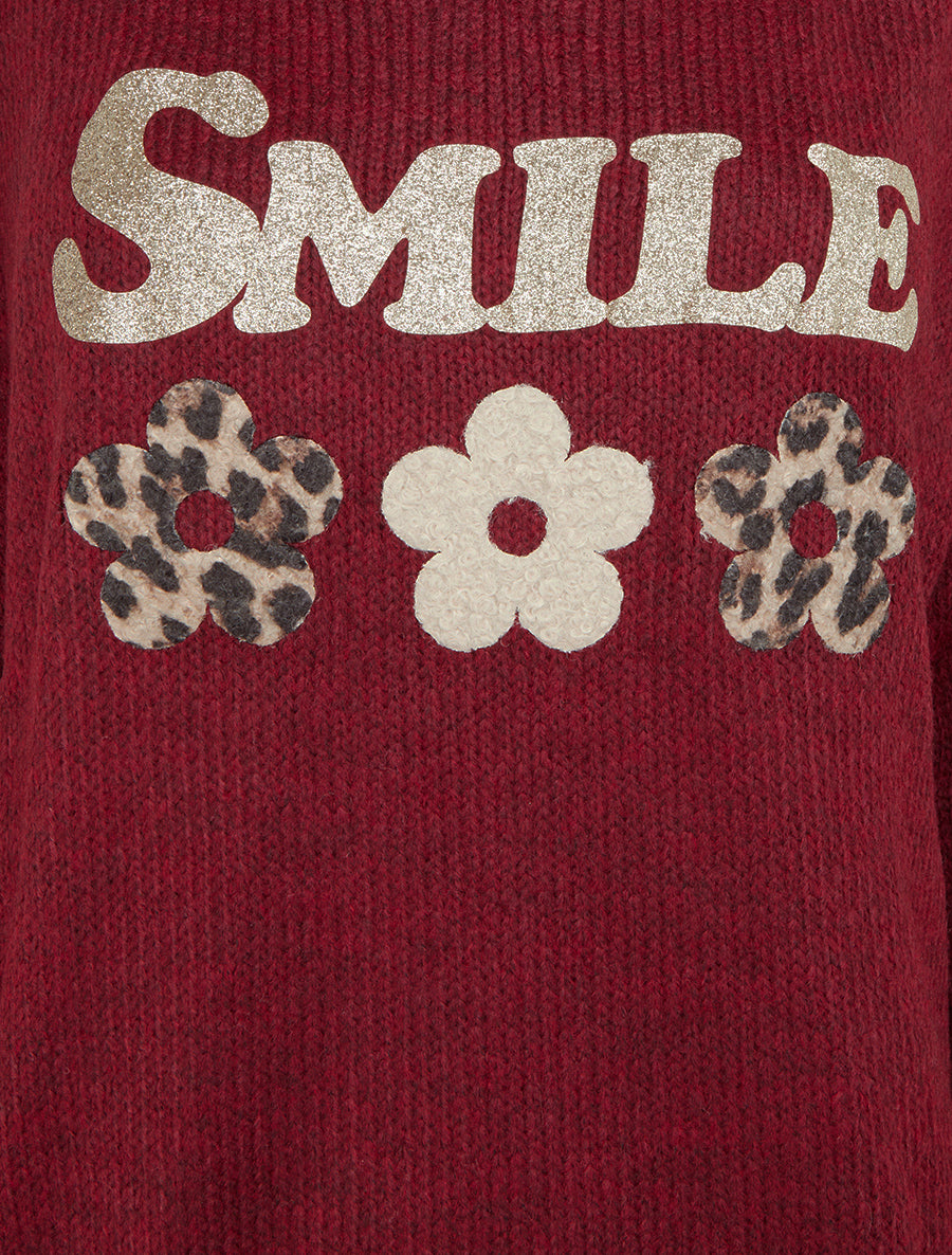 Effen gebreide trui met flockprint - Bordeaux