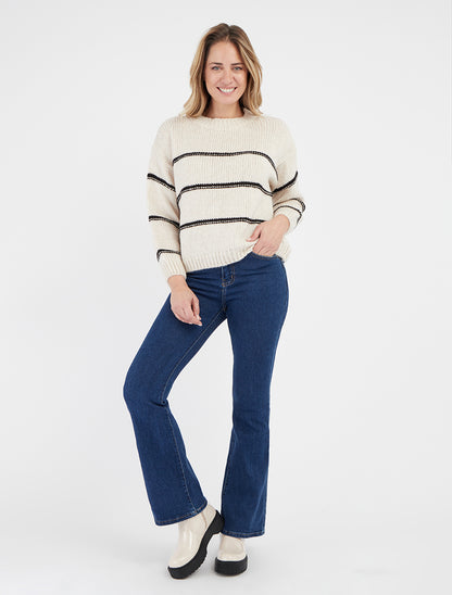 Gebreide trui met streepjesmotief - Crème/zwart