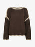 Pull en maille uni à bandes contrastantes - Marron - 1