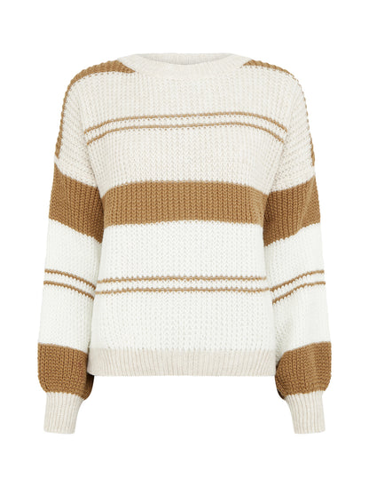 Pull en maille à bandes contrastantes - Beige/camel - 1