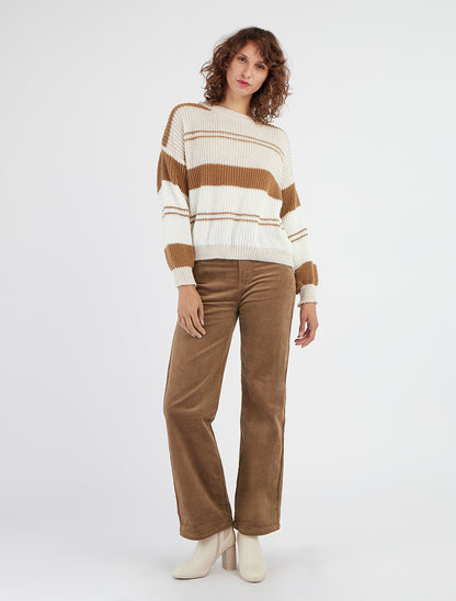 Gebreide trui met contrasterende strepen - Beige/kameel