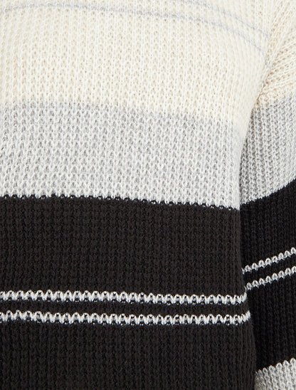 Pull en maille à bandes contrastantes - Gris/beige - 3