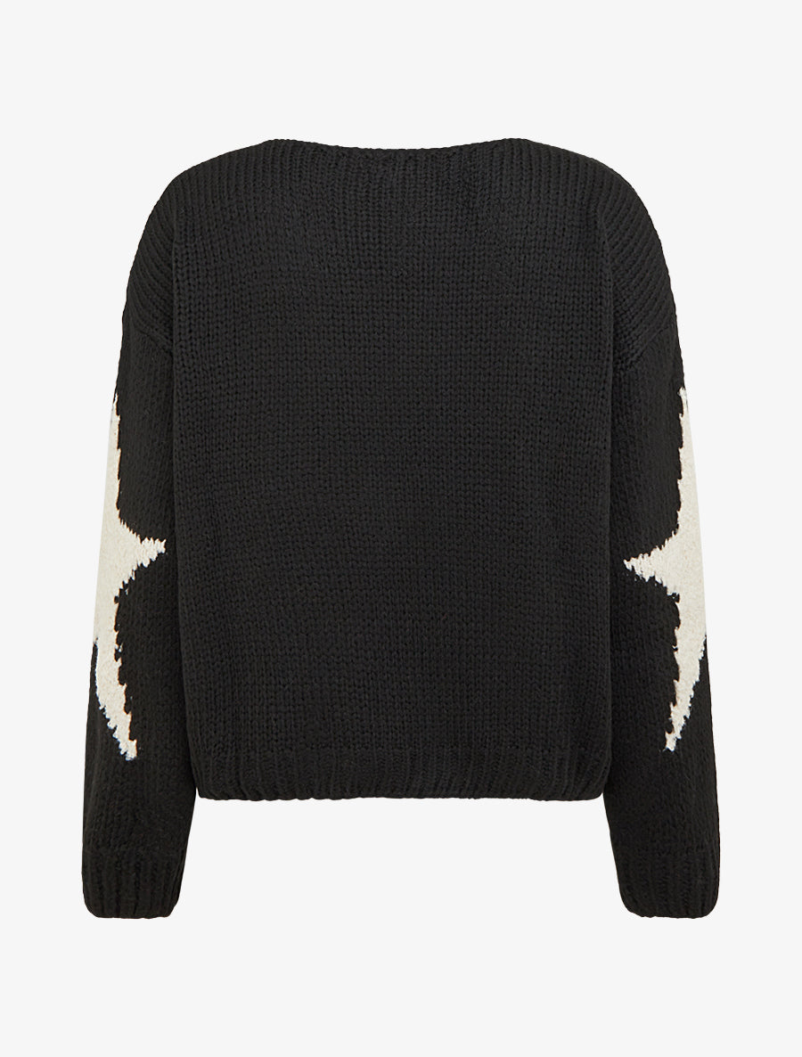 Pull en maille uni à motifs étoiles - Noir - 2