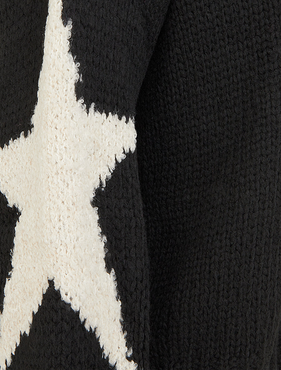 Pull en maille uni à motifs étoiles - Noir - 3