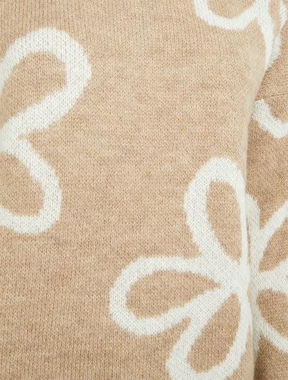 Pull droit à imprimé floral - Beige - 3