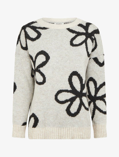 Pull droit à imprimé floral - Blanc cassé - 1