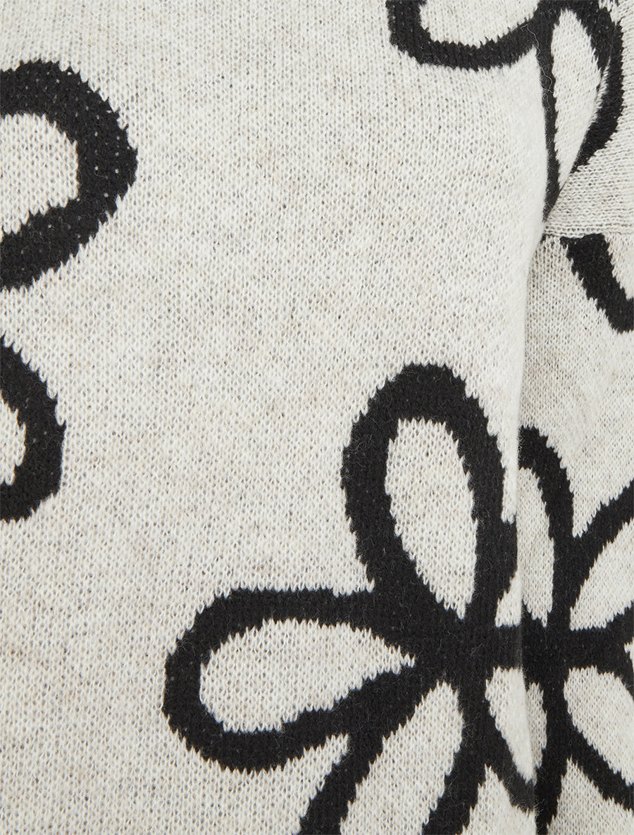 Pull droit à imprimé floral - Blanc cassé - 3