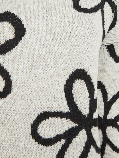 Pull droit à imprimé floral - Blanc cassé - 3