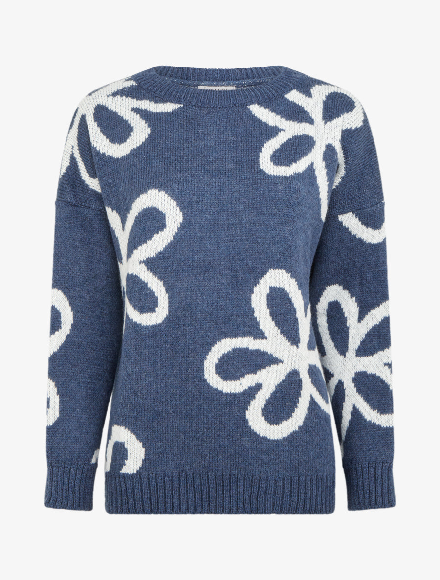 Pull droit à imprimé floral - Bleu - 1