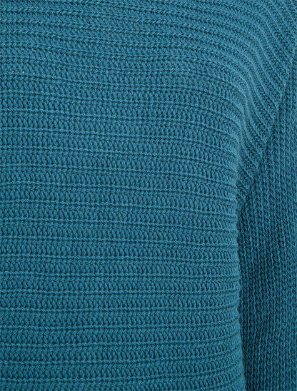 Pull uni à manches chauves-souris - Bleu canard - 3