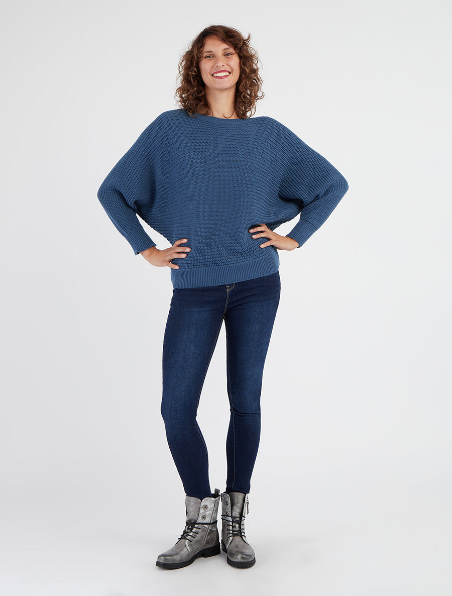 Effen trui met vleermuismouwen - Blauw