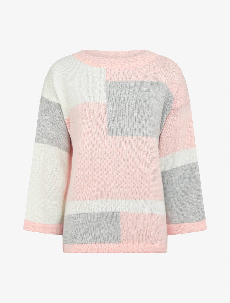 Pull color bloc en maille - Rose - 1