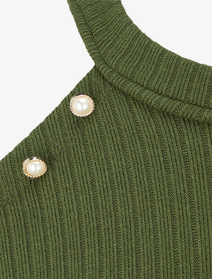 Pull côtelé à épaules dénudées - Kaki - 3