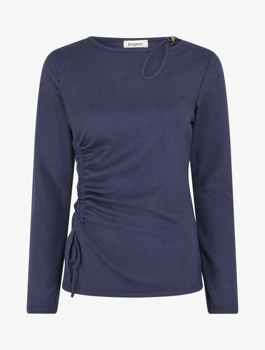 Pull en maille fine à lien de serrage - Marine - 1