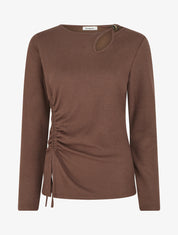 Pull en maille fine à lien de serrage - Marron - 1