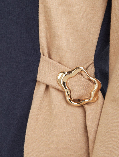 Pull fin bicolore à boucle décorative - Marine/camel - 3
