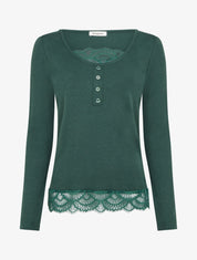 Pull fin à détail dentelle - Vert sapin - 1