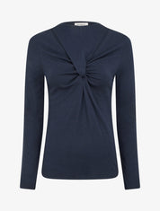 Pull fin uni à col fantaisie - Marine - 1