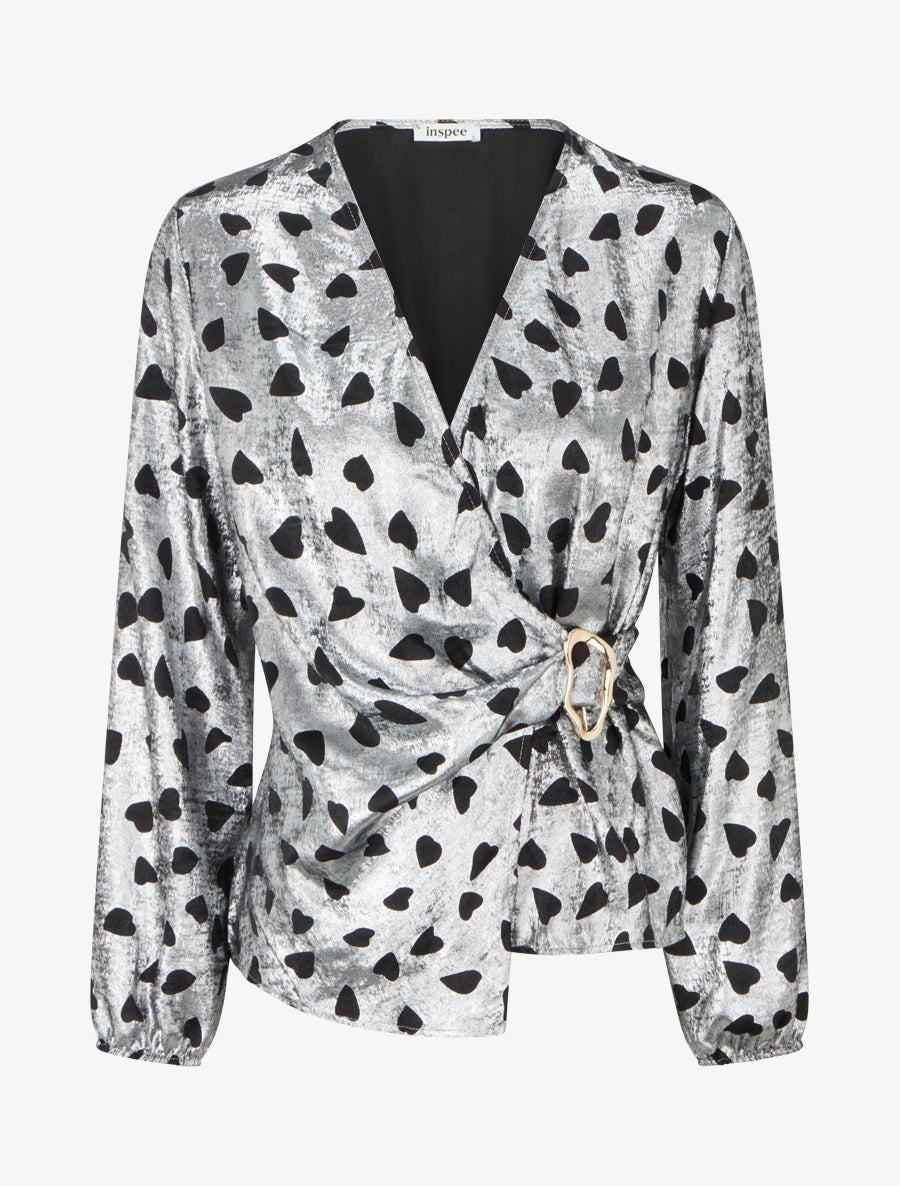 Blouse irisée élastiquée à imprimé coeurs - Argent - 1