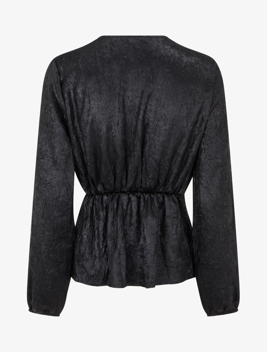 Blouse irisée élastiquée à col cache-coeur - Noir - 2