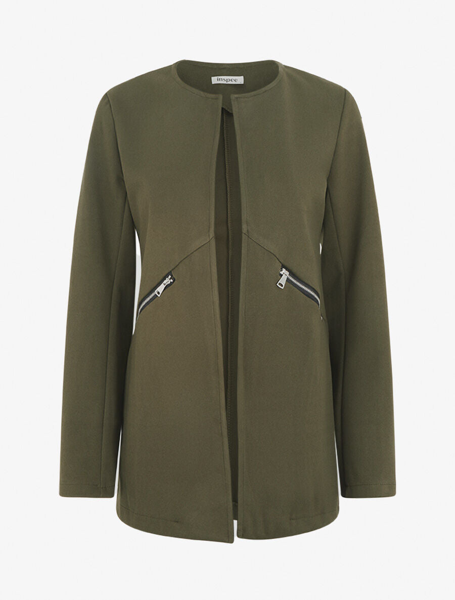 Veste mi-longue à zips - Kaki - 1