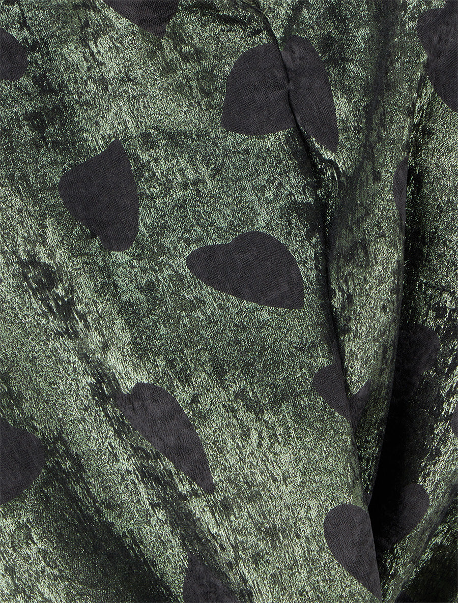 Blouse irisée élastiquée à motifs coeurs - Kaki - 3