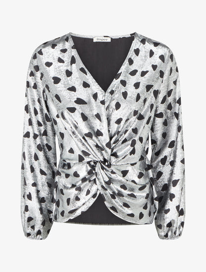 Blouse irisée élastiquée à motifs coeurs - Argent - 1
