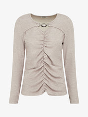 Pull fin à empiècement bijou strassé - Taupe - 1