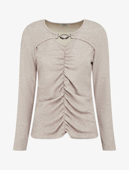 Pull fin à empiècement bijou strassé - Taupe - 1