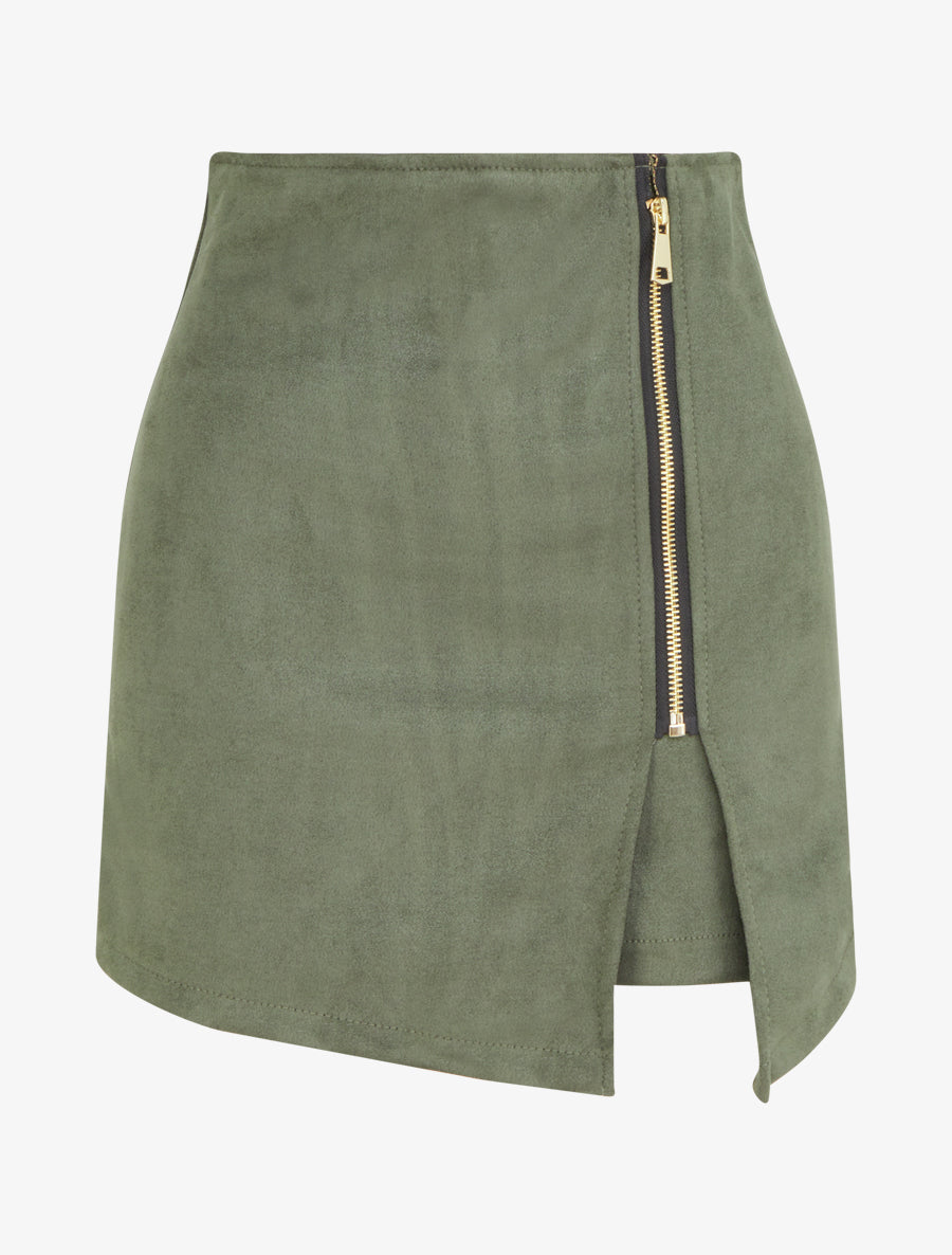 Suède rokbroek met rits - Kaki