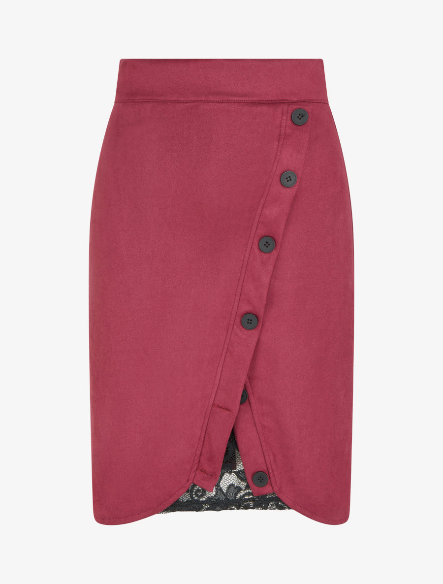 Jupe en suédine à dentelle - Lie de vin - 1